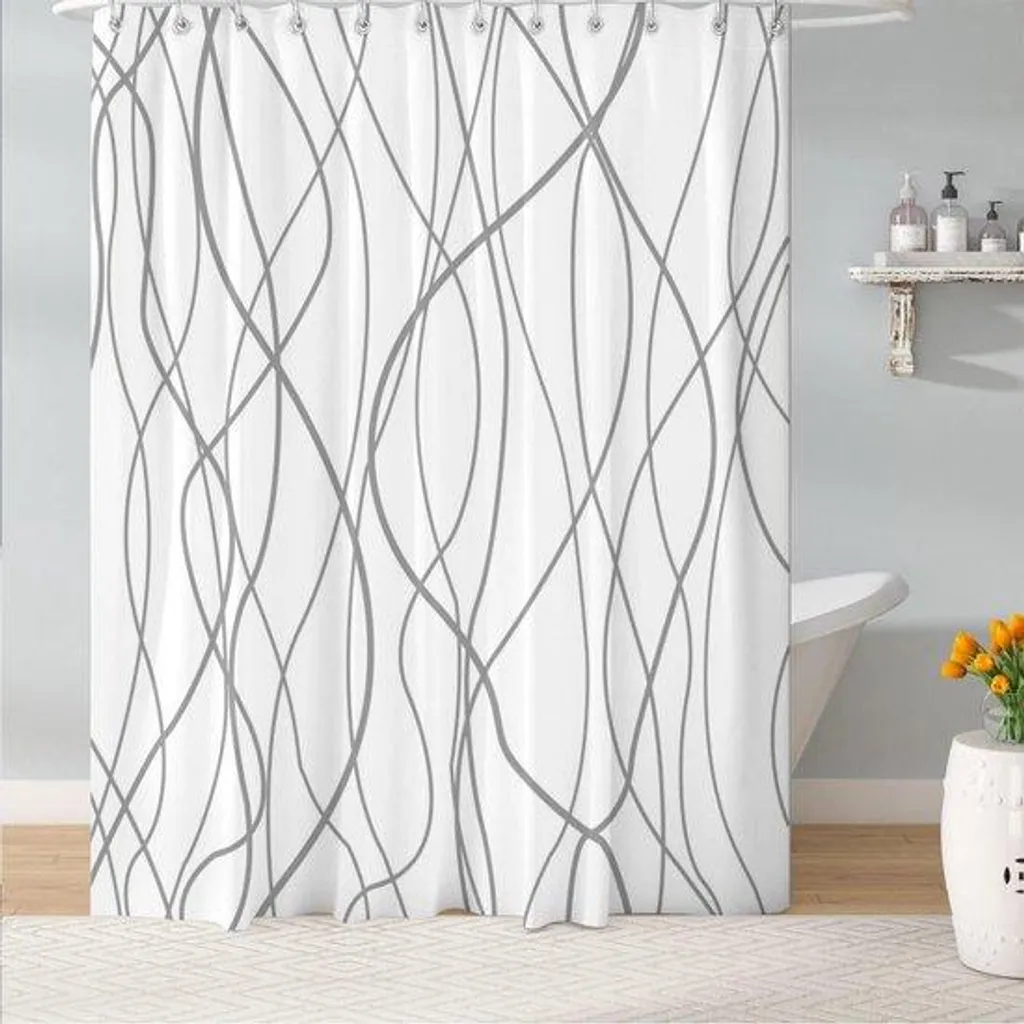 Rideau de douche en polyester à rayures 180x200 cm avec 12 anneaux C