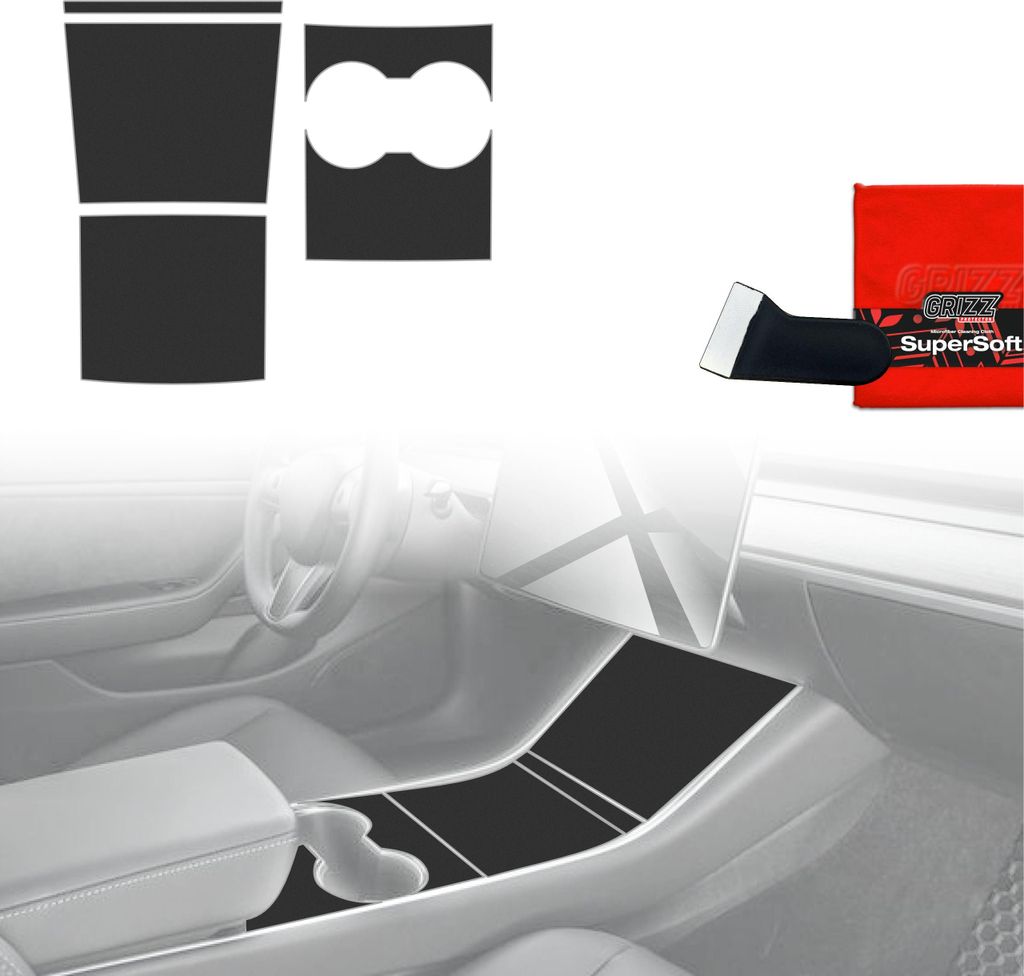 4in1 Schutzfolien für Mittelkonsole - Tesla Model 3 (2017-2020) Schwarz Matt Antifingerprint Grizz Protector