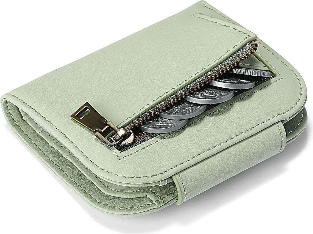 Kompakte Damen Leder Geldbörse,Mini Geldbeutel mit RFID-Schutz,kleines Portemonnaie für Frauen mit Reißverschluss,großes Münzfach,mehrere Kart...