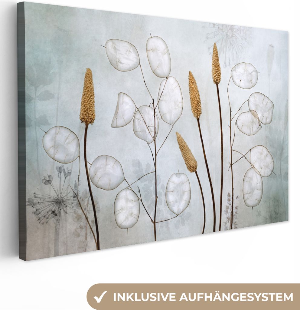 MuchoWow - Leinwandbilder - Stilleben - Trockenblumen - Natur, Wandbild, Wanddeko Bilder Wohnzimmer, 60x40 cm