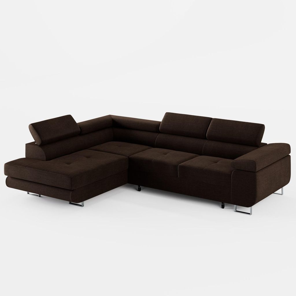 ECKSOFA VEMO EDGE Links Braun Velour-Stoff mit Bettkasten und Schlaffunktion