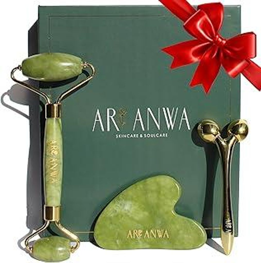 ARI ANWA Premium Kollektion - Gua Sha und Jade Roller Set + 3D-Massager | Face Yoga Set für straffe Haut und definierte Konturen | Hautpflege und ...