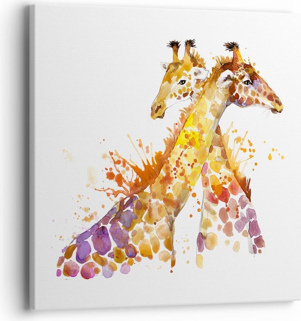 Bild auf Leinwand - Leinwandbild - Giraffen Tiere Kinder Safari - 40x40cm - Wand Bild - Wanddeko - Leinwanddruck - Bilder - Kunstdruck - Wanddekora...