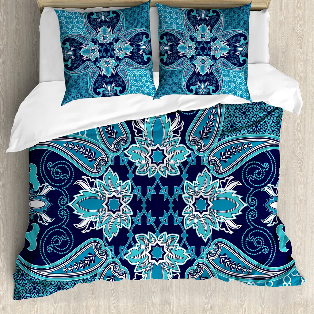 Copripiumino ABAKUHAUS 155x220 Blu Navy Paisley - Set Letto Anti-Acaro