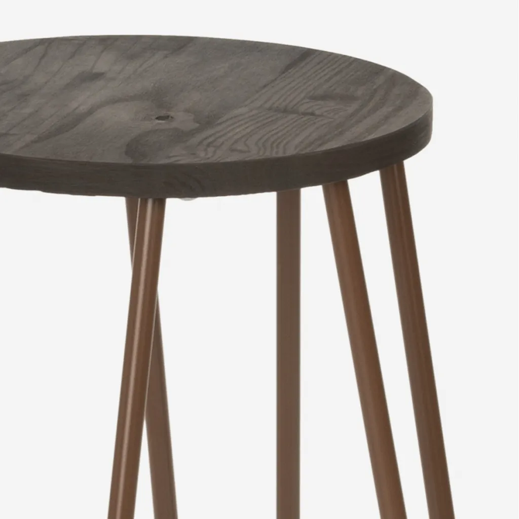 Tabouret Métal et Bois Carbon Top Marron avec Structure Renforcée - 4