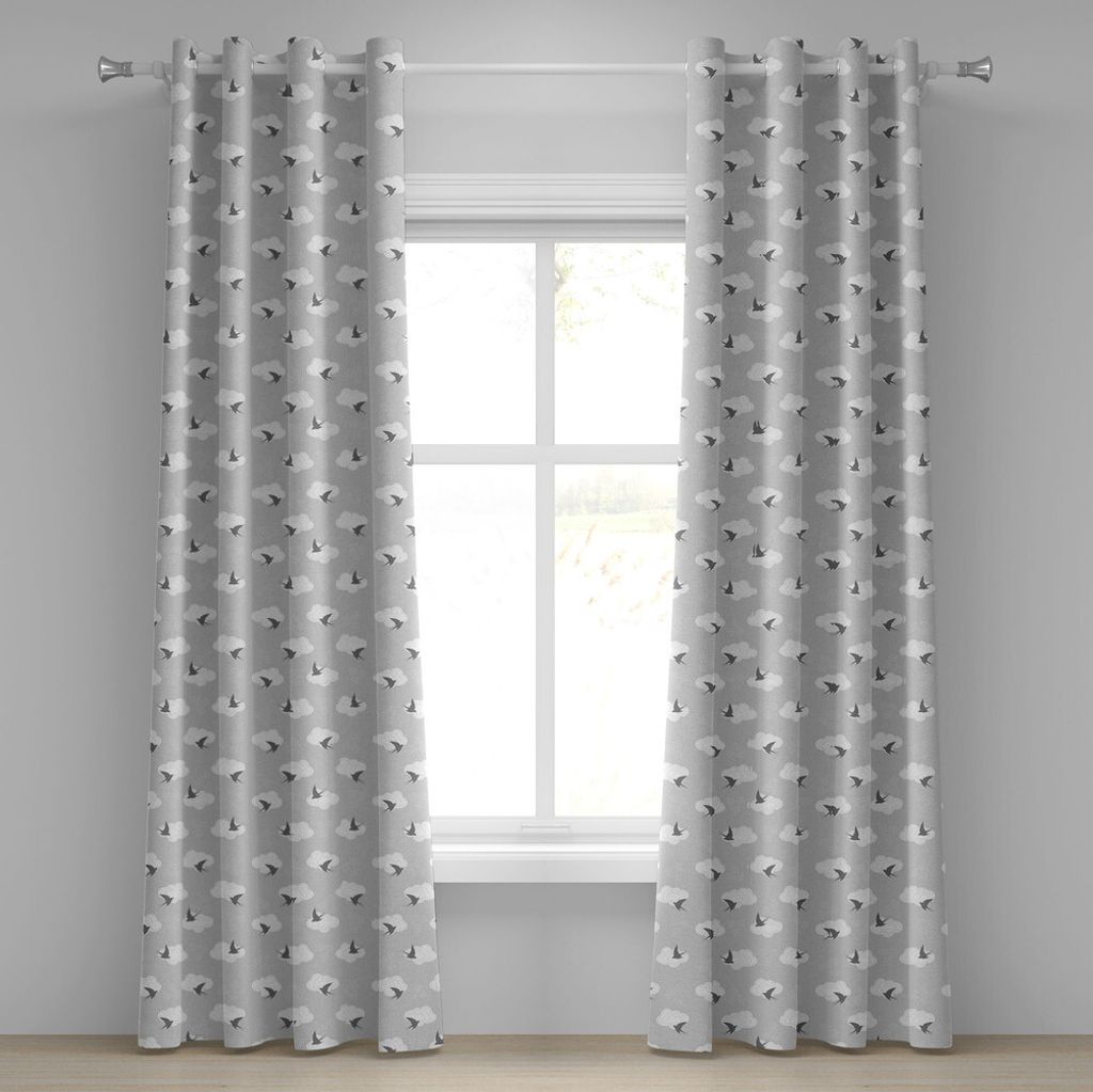 ABAKUHAUS Grau Ösenvorhang, Dunkle Schwalben-Vogel-Schattenbilder, die in künstlerisches Grafikdesign des bewölkten Himmels fliegen, Dekorative ...