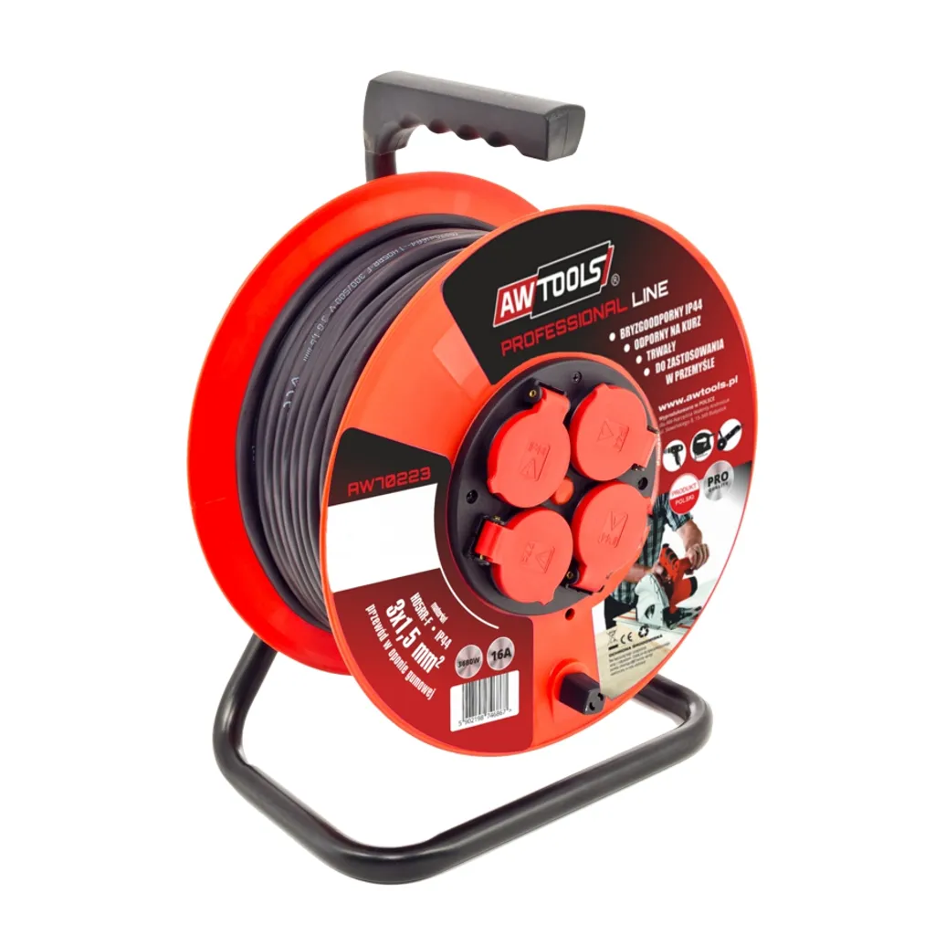Rallonge sur enrouleur 25M robuste 3680W avec protection thermique IP44
