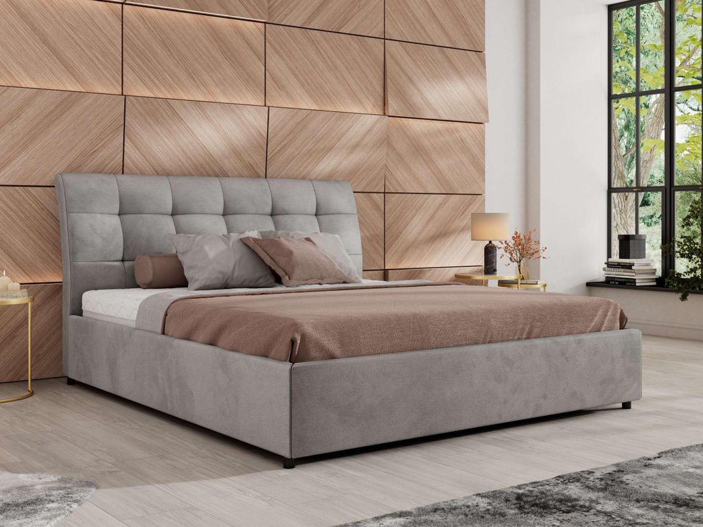 MKS MEBLE Polsterbett GALA CLASSIC Lattenrost klappbar Bett mit Stauraum 180x200 Hotel Betten Schlafzimmer Multipocket Matratze ELORI LUX Hellgrau ...