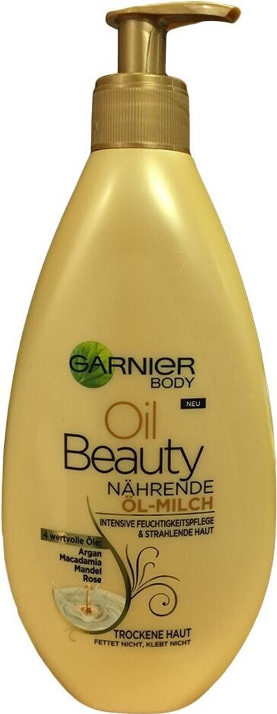 Garnier Öl-Schönheit Körperölmilch: Argan-, Mandel-, Rosen- & Macadamiaöl, 400ml Premium Pflegeprodukt aus Deutschland