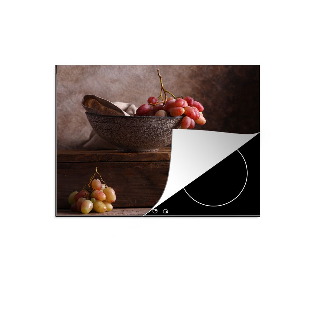 KitchenYeah Herdabdeckplatte Rustikal - Weintrauben - Schale - Stilleben - Obst , 59x52cm, Küche Deko, Glaskeramikkochfeld Herdabdeckung, Abdeck...