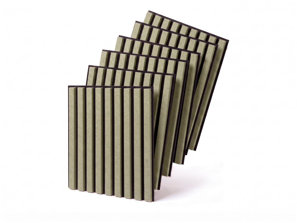MEBANO. 6er-Set Akustikpaneele Holz 40x40 cm Olive 3D Produktbild  KI-generiertes Bild