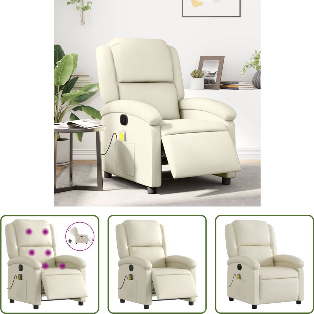 The Living Store Massagesessel Elektrisch Creme Kunstleder