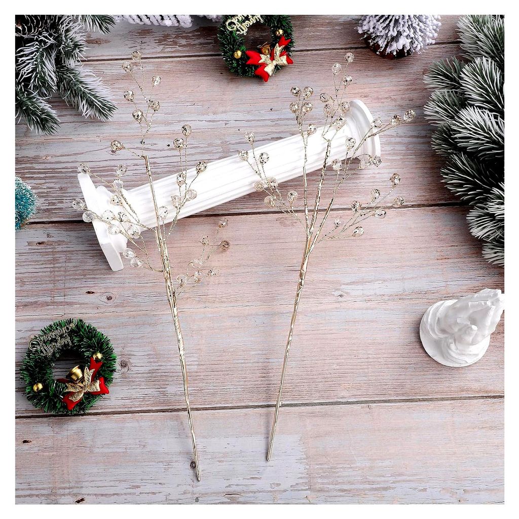 Künstliche Beerenstiele 2 Stück Weihnachtszweige aus Acryl für die Dekoration von Weihnachtsbäumen und Regalen