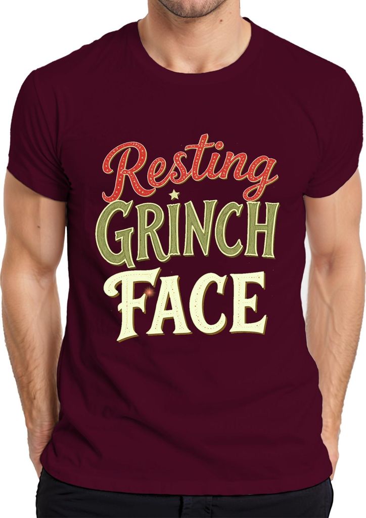 Resting Grinch Face Weihnachten lustig Geschenk Retro grün Herren T-Shirt, Burgundy, L