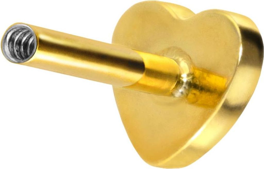 Ohrpiercing, Nasenpiercing Titan Labret mit Innengewinde ohne Kugel HERZ Gold Stablänge: 8mm | Stabstärke: 1mm