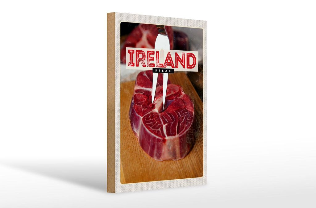 Holzschild Reise 20x30cm Irland Essen rotes Steak Fleisch