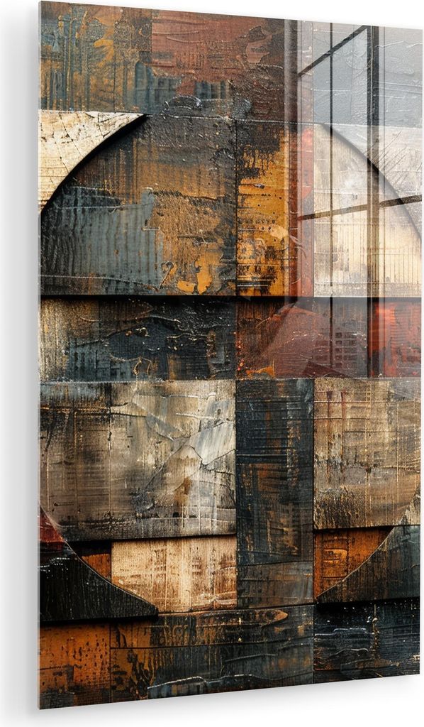 MuchoWow Glasbilder - Bilder auf Wandbild - Foto auf Glas Kunst - Braun - Abstrakt - Holzmotiv 60x90 cm Wanddekoration aus Glas - Acrylglasbild - A...