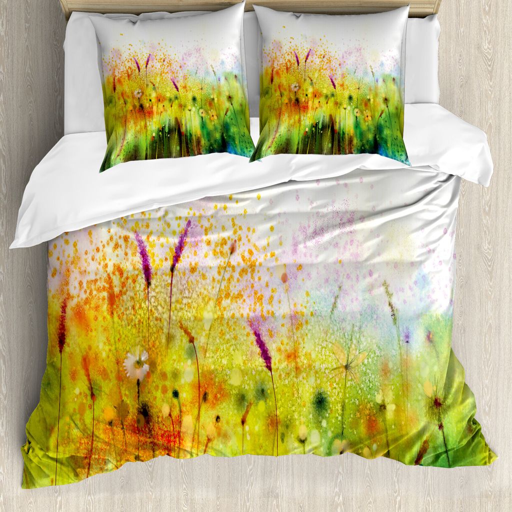 ABAKUHAUS Blume Bettbezug, Violet Garten-Blumen, Milbensicher Allergiker geeignet mit Kissenbezügen, 155 cm x 220 cm - 80 x 80 cm, Grün