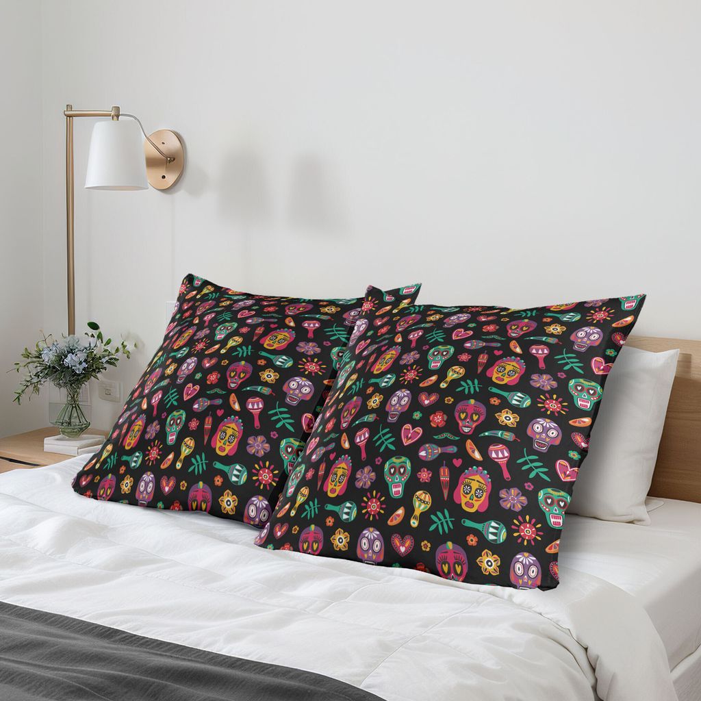 ABAKUHAUS Tag der Toten Kissenbezug Packung mit 2, Wiederholendes Muster mit mexikanischen Bunte, Dekorativer Gedruckter Kissenbezug, 80x80 cm, Kok...