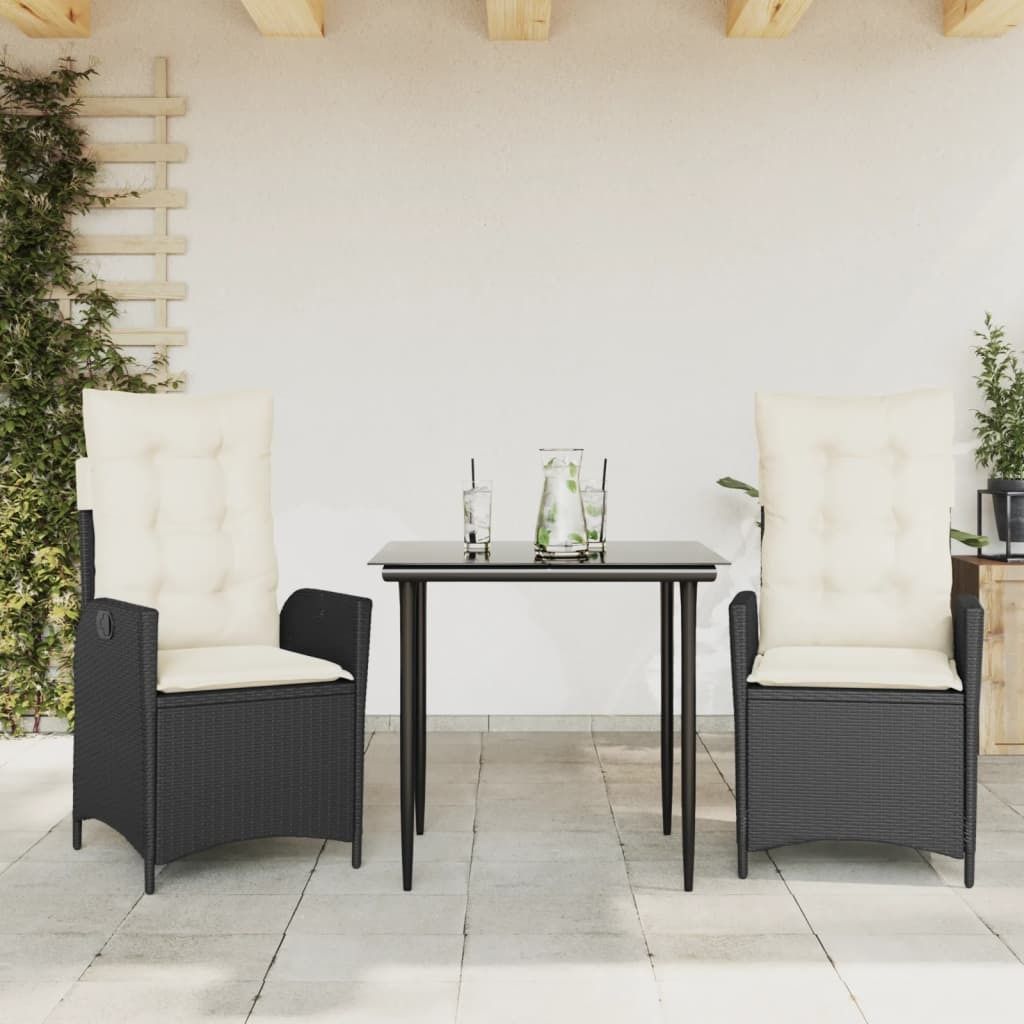 Maison Exclusive - 3-tlg. Garten-Essgruppe mit Kissen Schwarz Poly Rattan