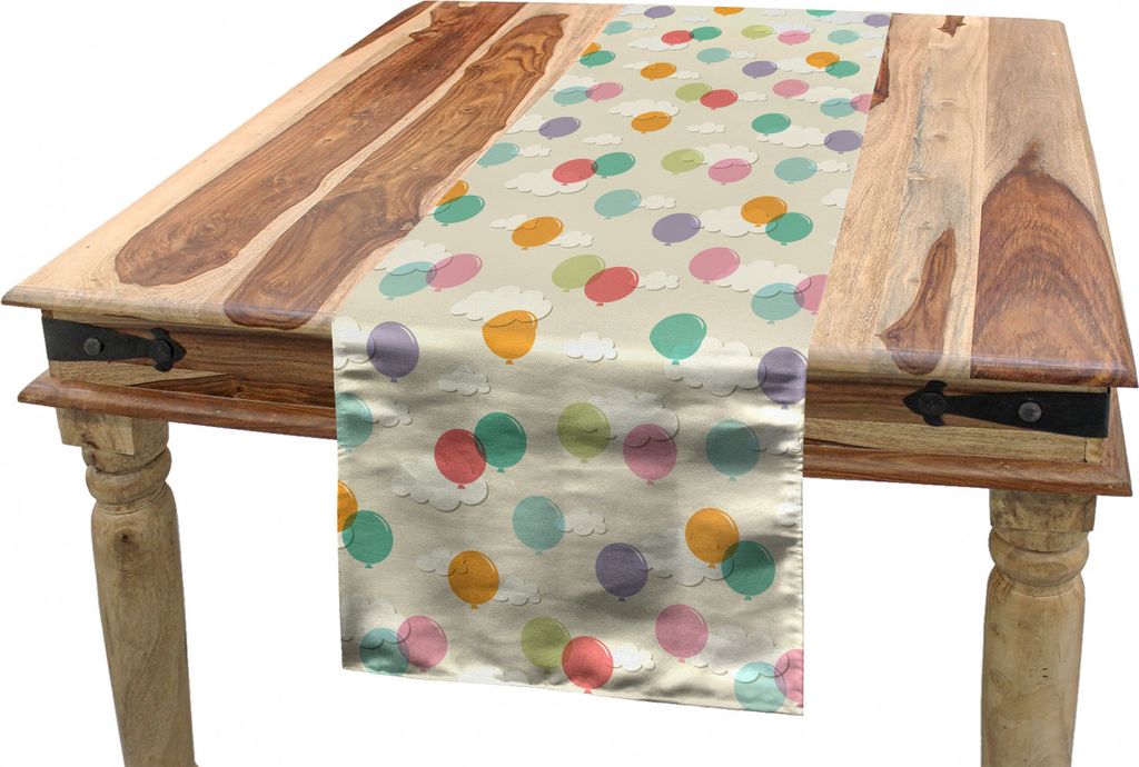 ABAKUHAUS Geburtstag Tischläufer, Kinder Balloons Wolken, Esszimmer Küche Rechteckiger Dekorativer Tischläufer, 40 x 300 cm, Mehrfarbig