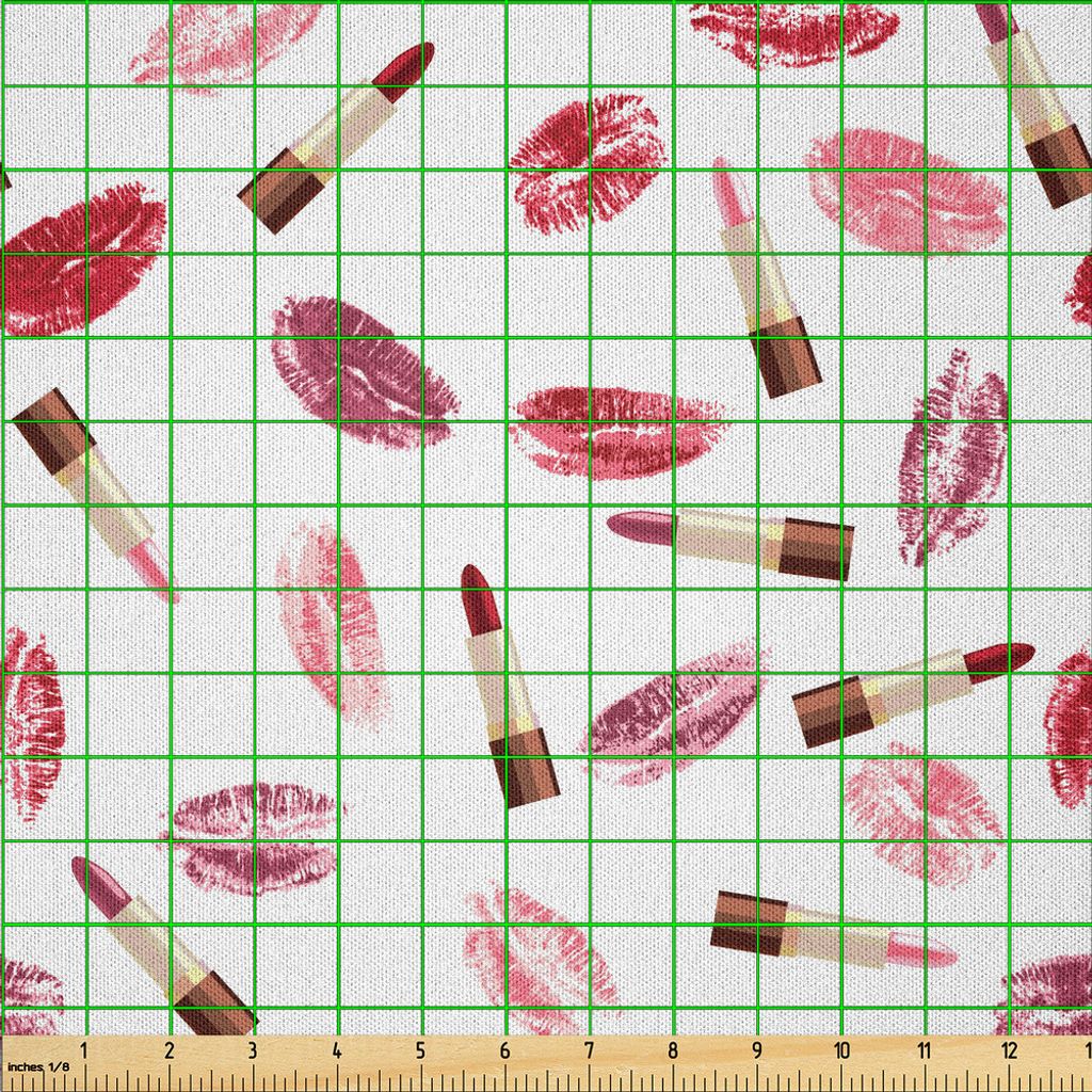 ABAKUHAUS Kosmetika Microfaser Stoff als Meterware , Schönheits-Thema-Rosa und Burgunder-Lippenstift-und Kuss-Muster-Make-upkonzept, 3 M (230 x 30...