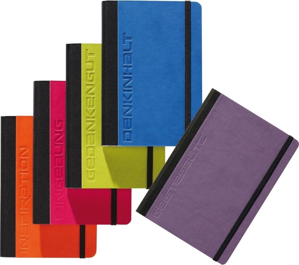 Notizbuch A6 Trend sortiert 128 Seiten blanko Packung mit 5 Stück