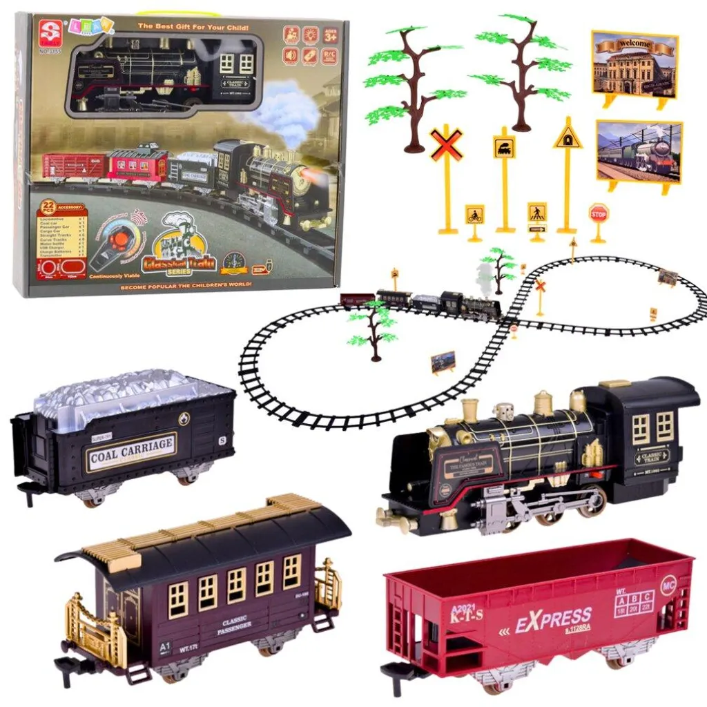 Locomotive télécommandée RC avec fumée et sons réalistes - 22 pièces