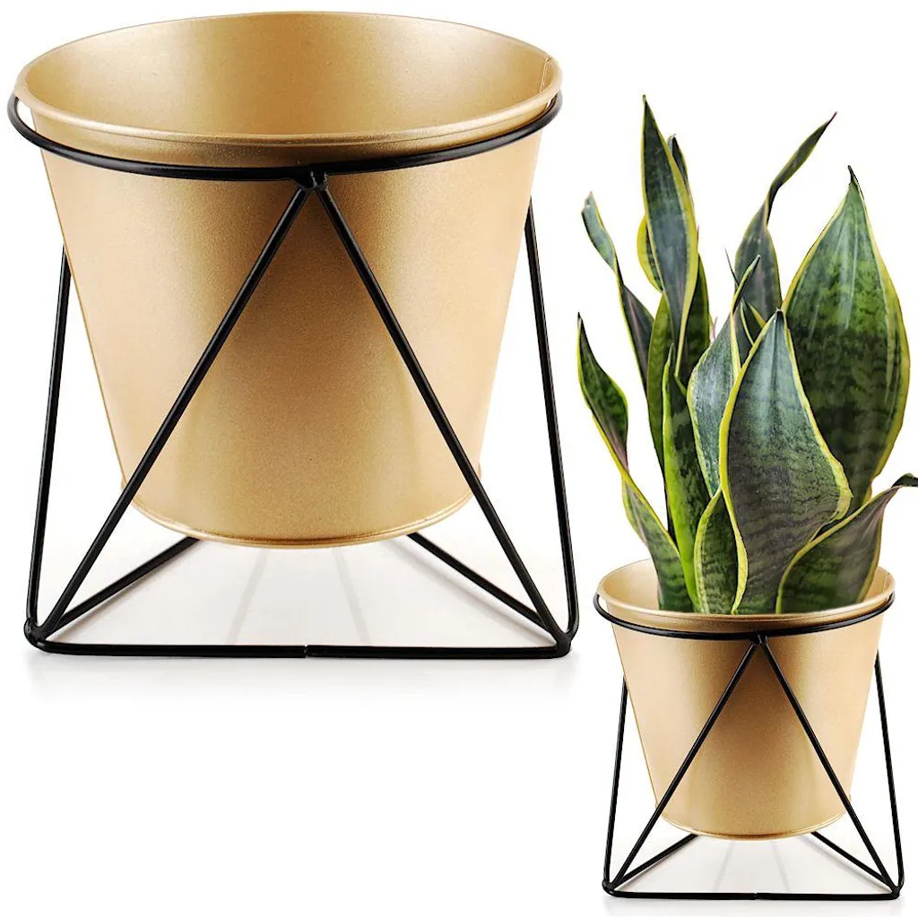 Support de Pot de Fleurs Design en Métal Noir et Doré - Side Pot