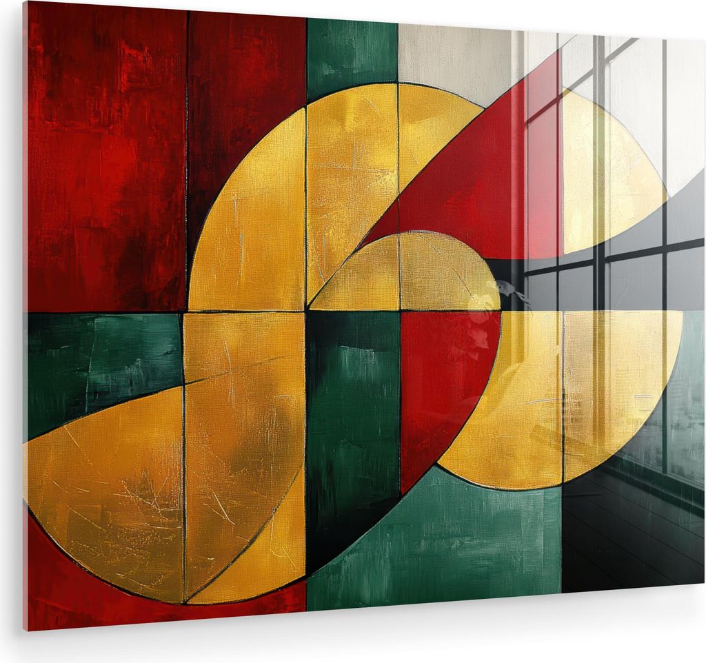 MuchoWow Glasbilder - Bilder auf Wandbild - Foto auf Glas Abstrakt - Weihnachten - Gold - Rot - Grün 40x30 cm Wanddekoration aus Glas - Acrylglasb...