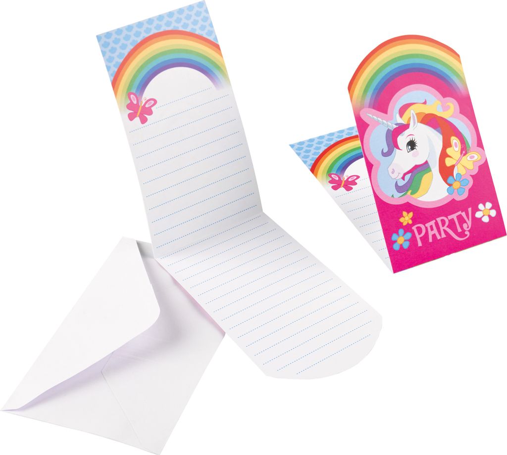 8 Einladungskarten Einhorn