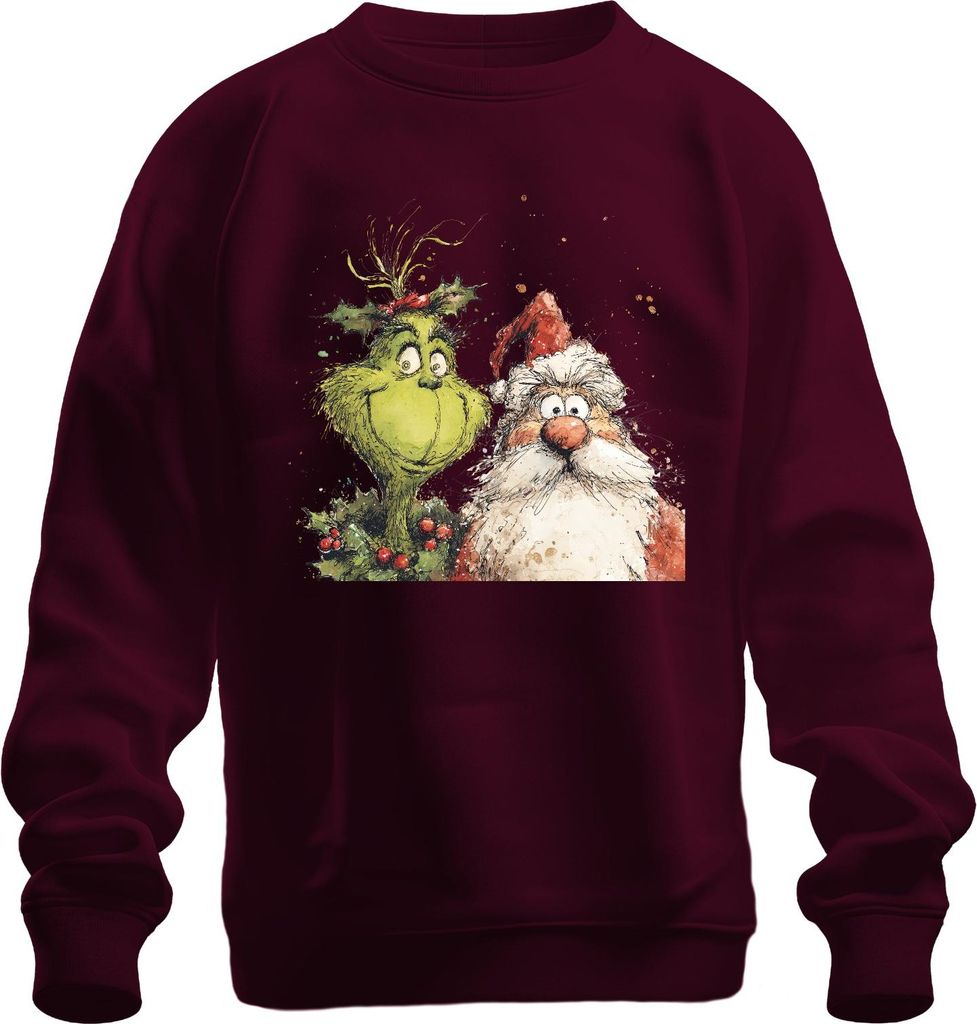 Grinch Weihnachtsmann lustig Weihnachten Geschenk Cartoon Retro Uni Sweatshirt Pullover, Burgundy, L