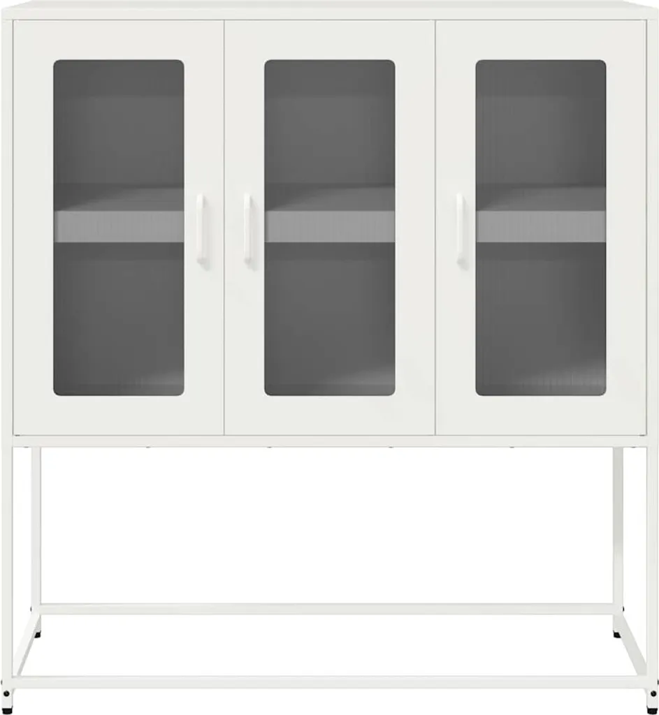 Mobile Credenza vidaXL in Acciaio Bianco - Organizzazione Ufficio 107cm - 5