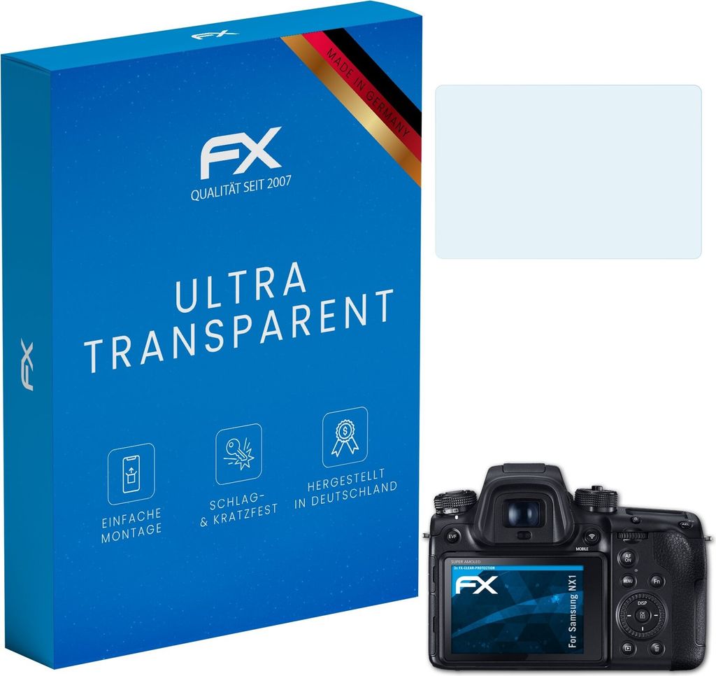 atFoliX FX-Clear 3x Schutzfolie kompatibel mit Samsung NX1 Displayschutzfolie