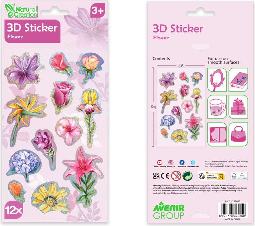 Selbstklebende Dekorationsaufkleber mit erhabenem 3D-Effekt und Blumen-Motiv