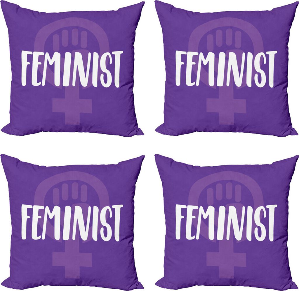 ABAKUHAUS Feminist Kissenbezug Set (4 Stück), Venus Frauen, Moderner Doppelseitiger Digitaldruck, 50 cm x 50 cm, Violett Weiß und Lila