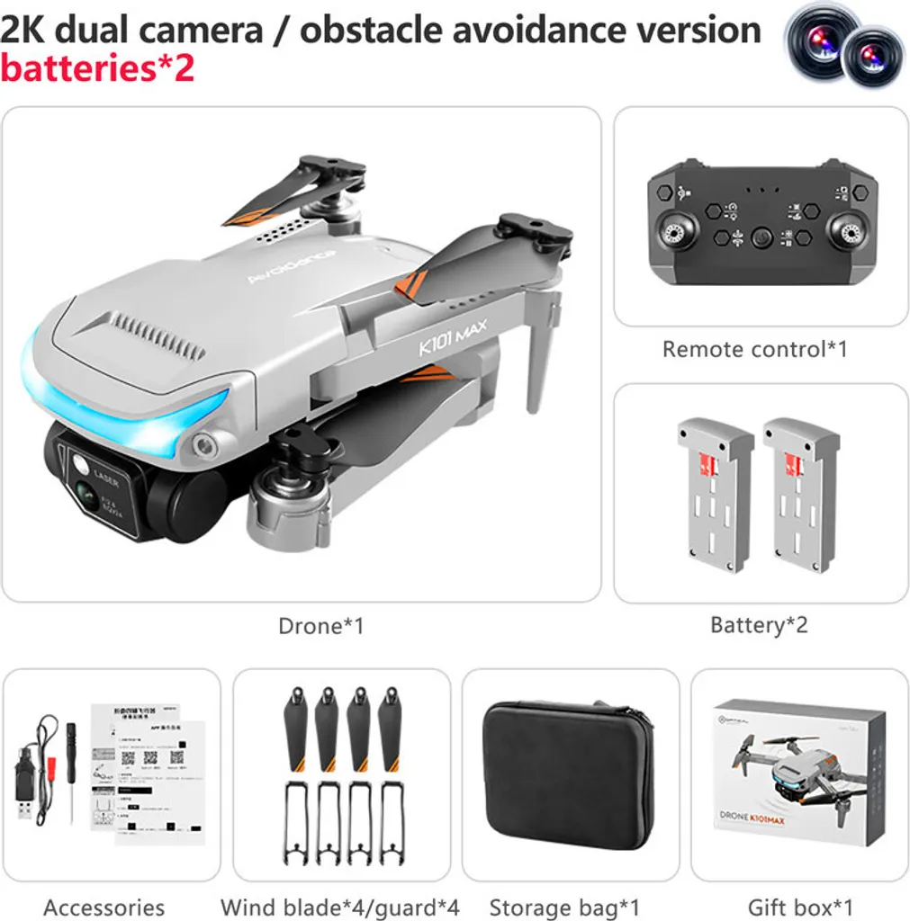 Drone caméra évitement obstacle 2K argenté pliable pack complet - 6