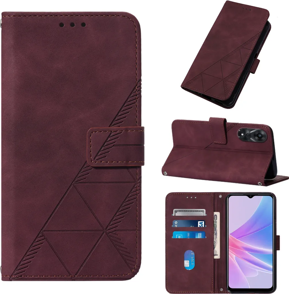 Custodia Protettiva Oppo A78 5G Rossa - Flip Cover Antiurto Goffrata