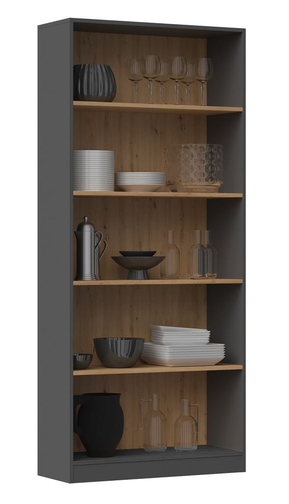 Libreria stretta RAUNO - 80 cm, rovere artisan / antracite Immagine del prodotto 