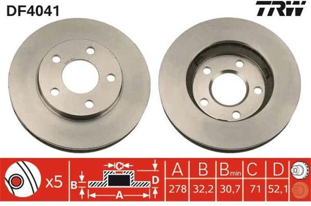 TRW Bremsscheiben (2 Stück) Vorderachse DF4041 Produktbild 