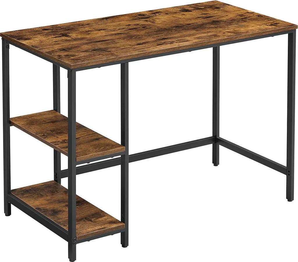 Bureau d'Angle Droit Style Industriel et Étagères de Rangement Intégrées
