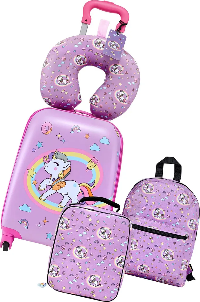Valises enfants SucceBuy motif licorne avec sac à dos et oreiller en U
