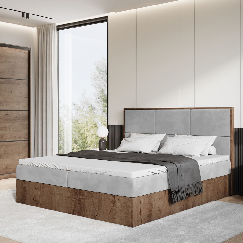 BroMARKT Boxspringbett LOFT, Bonell-Matratze, Bettkasten inkl Topper (Lefkas / Hellgrau, 140 x 200 cm)