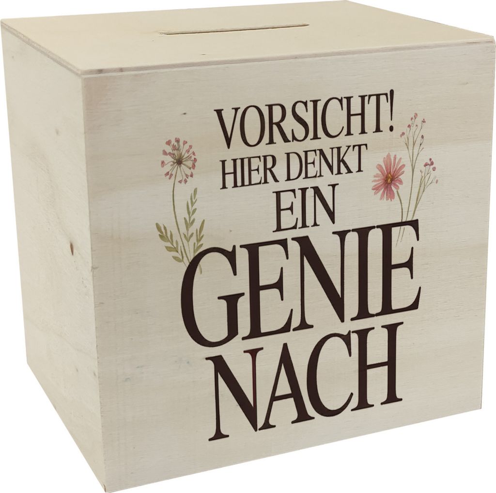 Vorsicht Genie am Werk Spardose aus Holz
