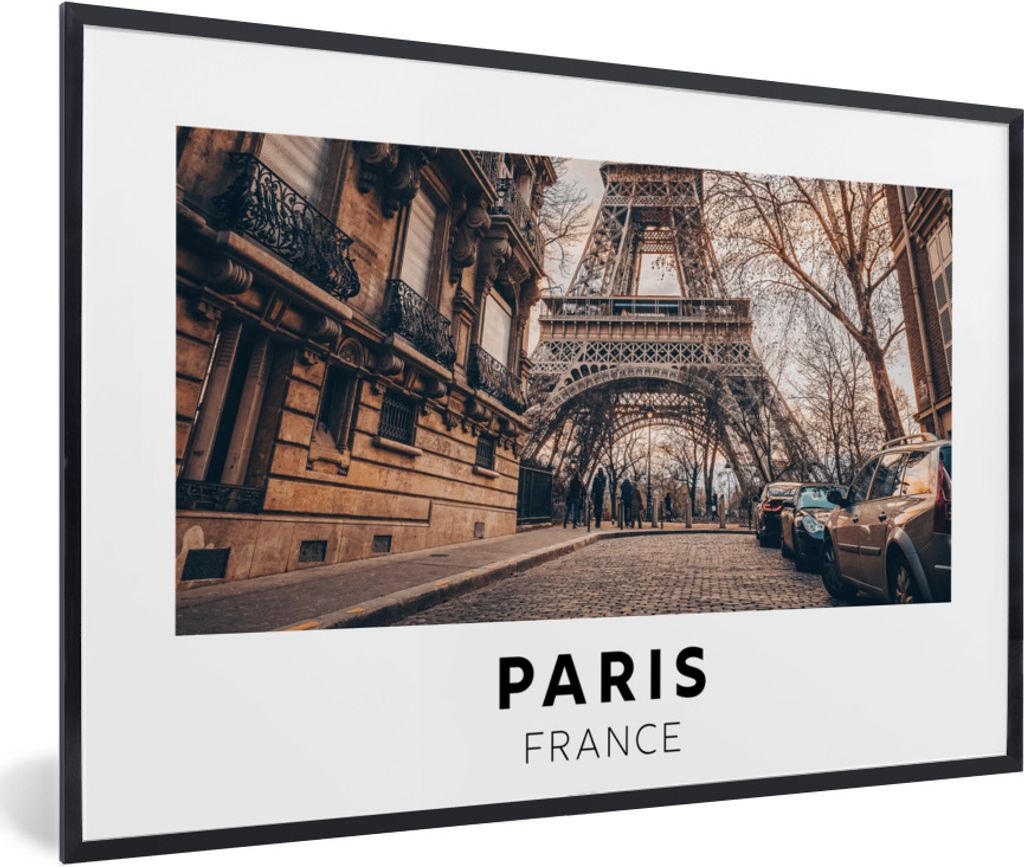MuchoWow Gerahmtes Poster Frankreich - Paris - Eiffelturm 90x60 cm - Poster mit Schwarzem Bilderrahmen Wandposter Rahmen Foto Bilder - Fotorahmen...