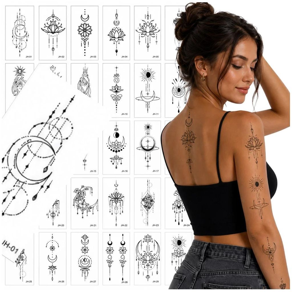 Tatouages temporaires de style bohème, couleur noire, lot Image du produit 