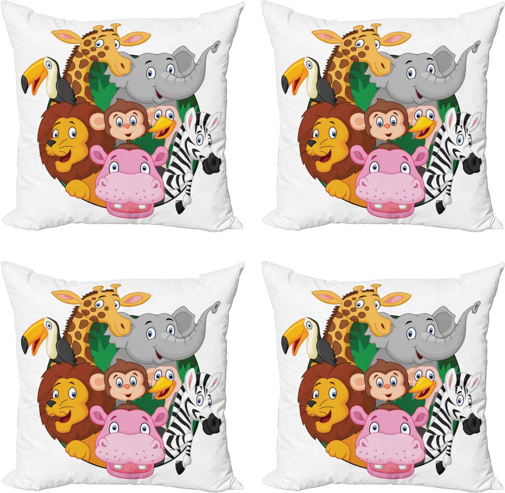 ABAKUHAUS Karikatur Kissenbezug Set (4 Stück), Exotische Großwild, Moderner Doppelseitiger Digitaldruck, 60 cm x 60 cm, Mehrfarbig