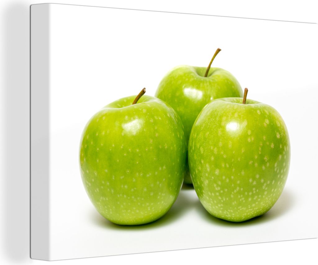 OneMillionCanvasses - Leinwandbilder - 140x90 cm, Drei Granny-Smith-Äpfel, Wandbilder Kunstdruck Wanddekoration