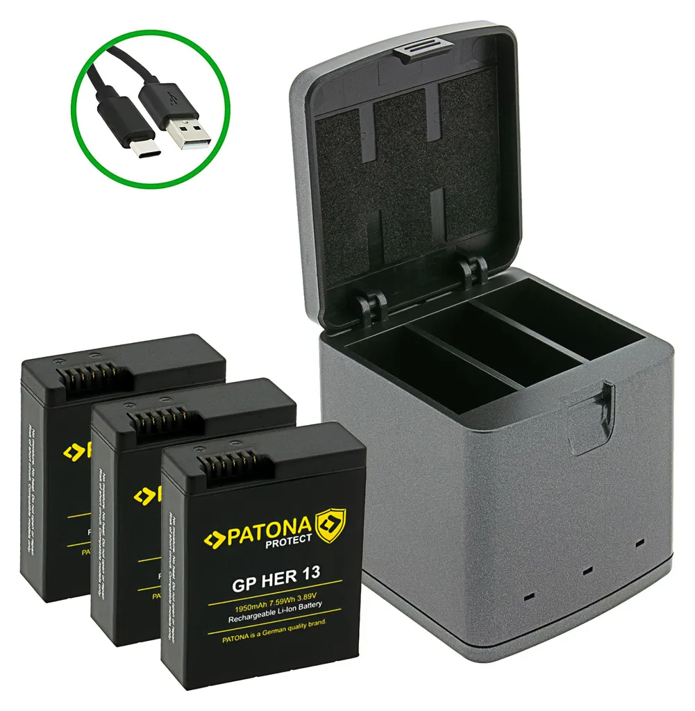 Kit Autonomie GoPro Hero 13 : Chargeur Triple et 3 Batteries 1950 mAh