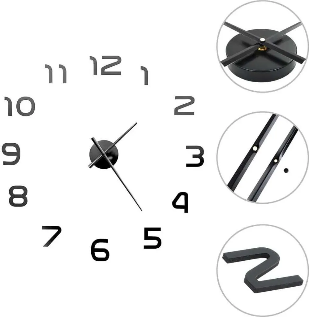 orologio da parete 3D dal design moderno 100 cm XXL nero